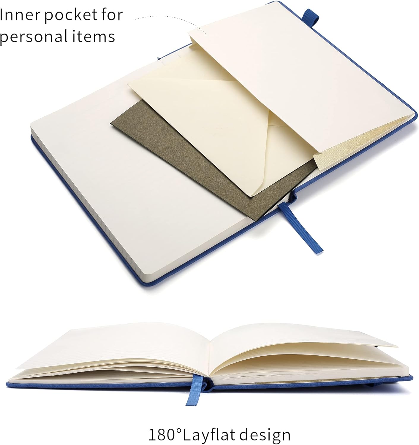 Deziliao Lined Journal Notebooks with Pen Loop, Hardcover Notebook Journal for Work, 100Gsm Premium Thick Paper with Inner Pocket, Medium 5.7"x8.4", （Black, Ruled）