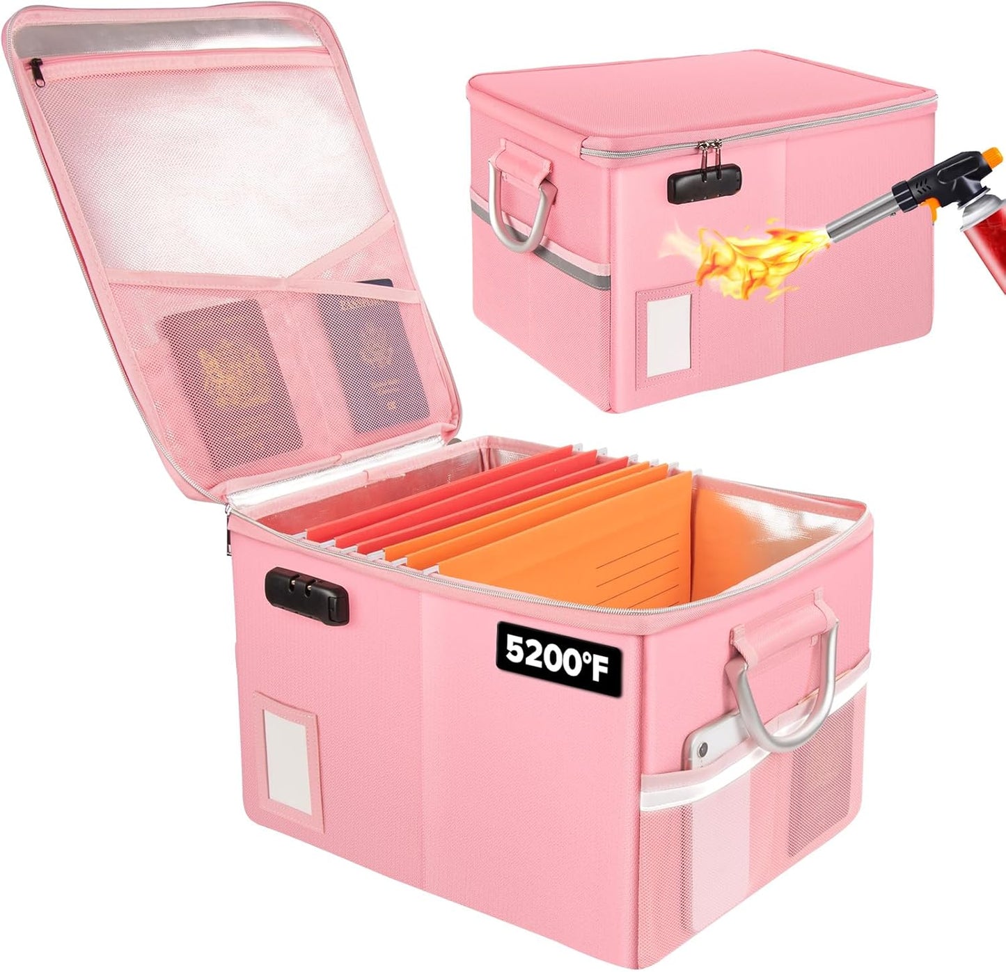TOMKID Fireproof Document Box, Fireproof File Box with Lids, Important Document Organizer Box with Lock, Portable File Folder Organizer with Handle