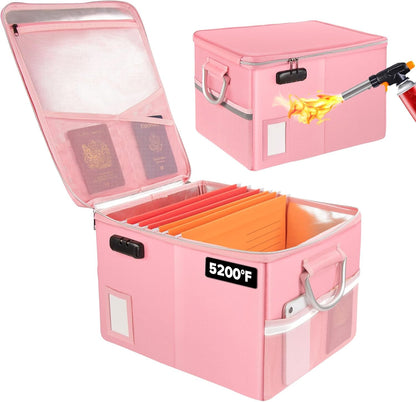 TOMKID Fireproof Document Box, Fireproof File Box with Lids, Important Document Organizer Box with Lock, Portable File Folder Organizer with Handle