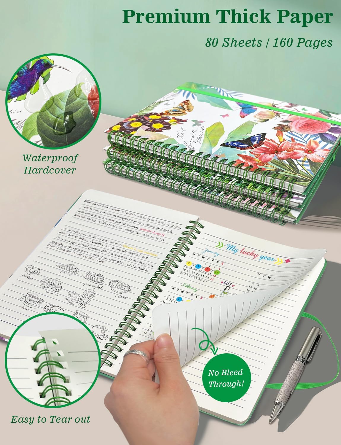 Melurika A5 Hardcover Spiral Notebook, 4 Pack 5.7x8.5 Inches Lined Journal 160 Pages College Ruled Spiral Bound Notebooks Gifts for Writing Note Taking Study Work Meeting and Travel