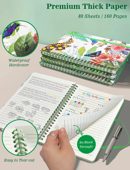 Melurika A5 Hardcover Spiral Notebook, 4 Pack 5.7x8.5 Inches Lined Journal 160 Pages College Ruled Spiral Bound Notebooks Gifts for Writing Note Taking Study Work Meeting and Travel