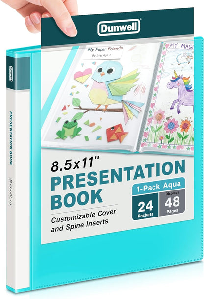 Dunwell Presentation Binder 24-Pocket, Displays 48 Pages, 8.5x11 Portfolio Binder with Plastic Sleeves, Storage and Organizer for Documents, Certificates, Projects, Photos (3 Pack, Black)