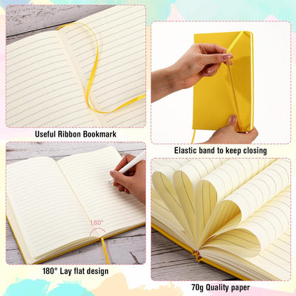 Honoson 20 Pack Lined Journal Notebooks A5 Hardcover Executive Notebook 5.5" x 8.3" PU Leather Wide Ruled Journals Bulk with Elastic Band for Home Business Office School Supplies(Black)