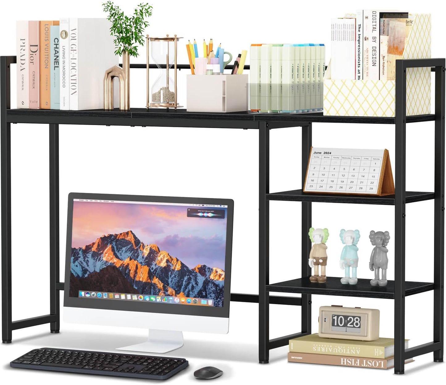 Snughome Desk Shelf, 38.6" Desktop Organizer Shelf, Desk Hutch for Computer Monitor, 4 Tier Desk Display Rack, Wood Desktop Bookshelf Storage Rack for Home Office Dorm, Rustic Brown | Desk Hutch, Computer Monitor, Desktop Display Rack, Home Office Dorm