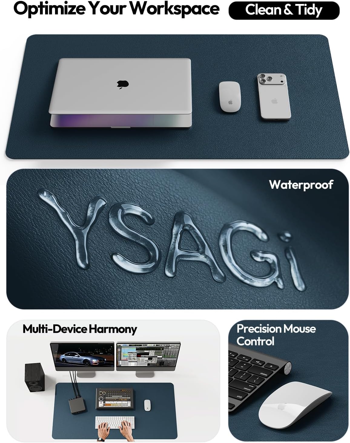 YSAGi Leather Desk Pad Protector, Office Desk Mat, Large Mouse Pad, Non-Slip PU Leather Desk Blotter, Waterproof Laptop Desk Writing Pad for Office and Home (23.6" x 13.8", Eggshell) - Colors B