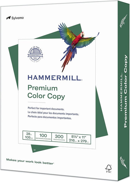 Hammermill Printer Paper, Premium Color 28 lb Copy Paper, 8.5 x 11-5 Ream (2,500 Sheets) - 100 Bright, Made in the USA, 102450C, White