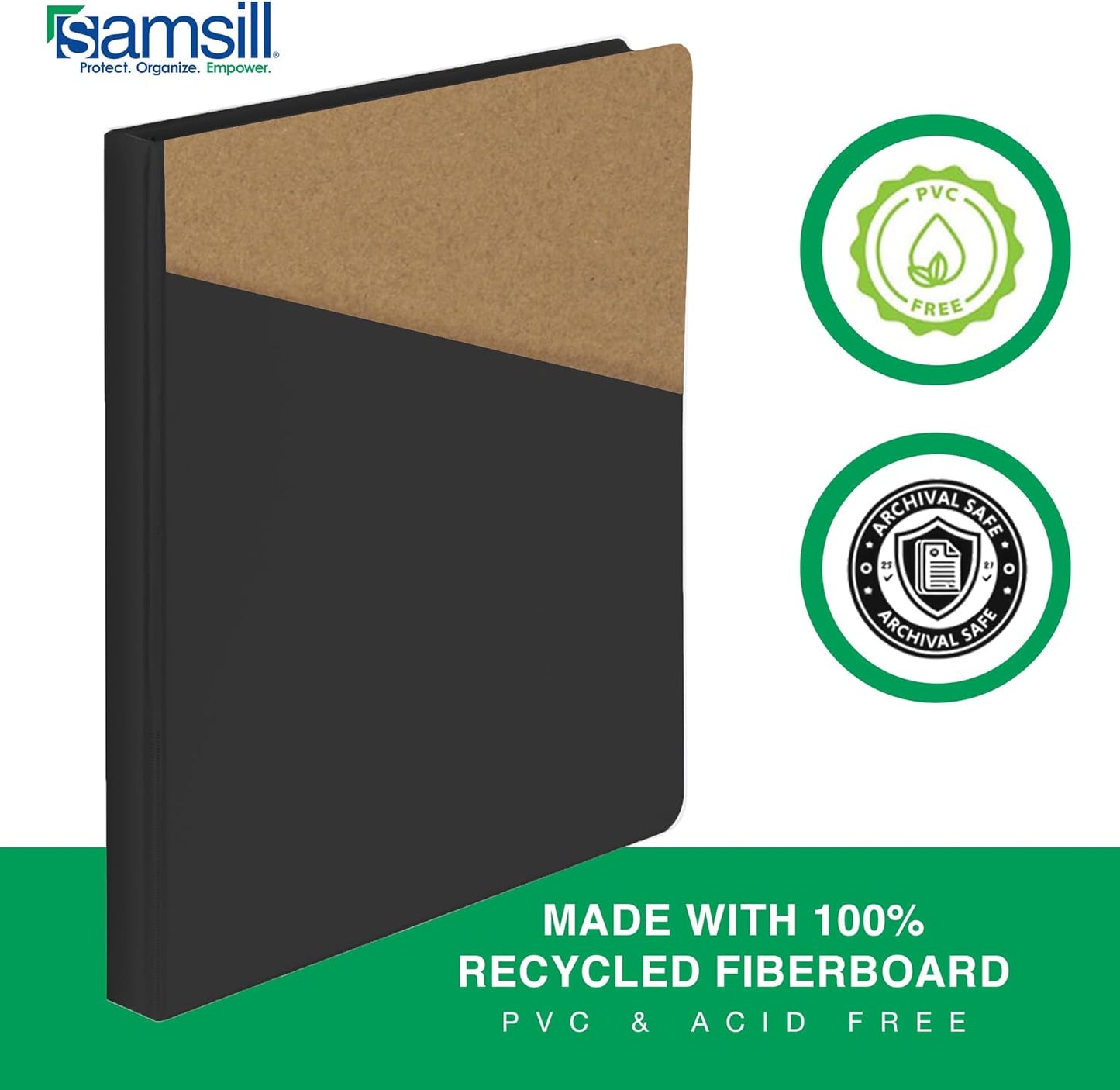 Samsill Durable 4 inch 3 Ring Binder, D Ring Binder, 100% Recycled Chipboard, Black, 2 Pack