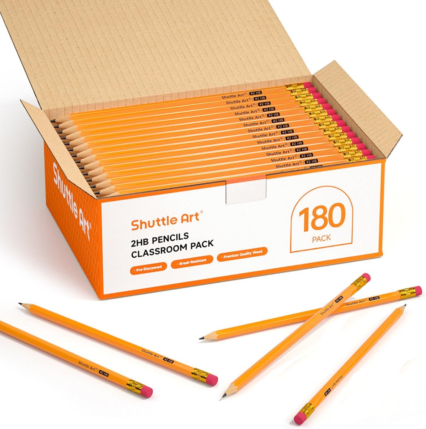 Shuttle Art Wood-Cased #2 HB Pencils, 350 Pack Sharpened Yellow Pencils with Erasers, Bulk Pack Graphite Pencils for School and Teacher Supplies, Writing, Drawing and Sketching