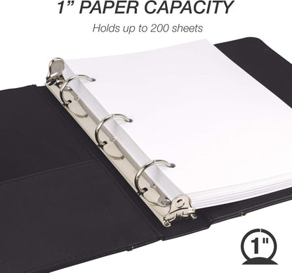 Samsill 1 Inch 3 Ring Binder, Leather, Black with Contrast Stitching, 8.5X 11 Inch, 3 Rings, Notebook Binder, Portfolio Organizer, Planner, Journal