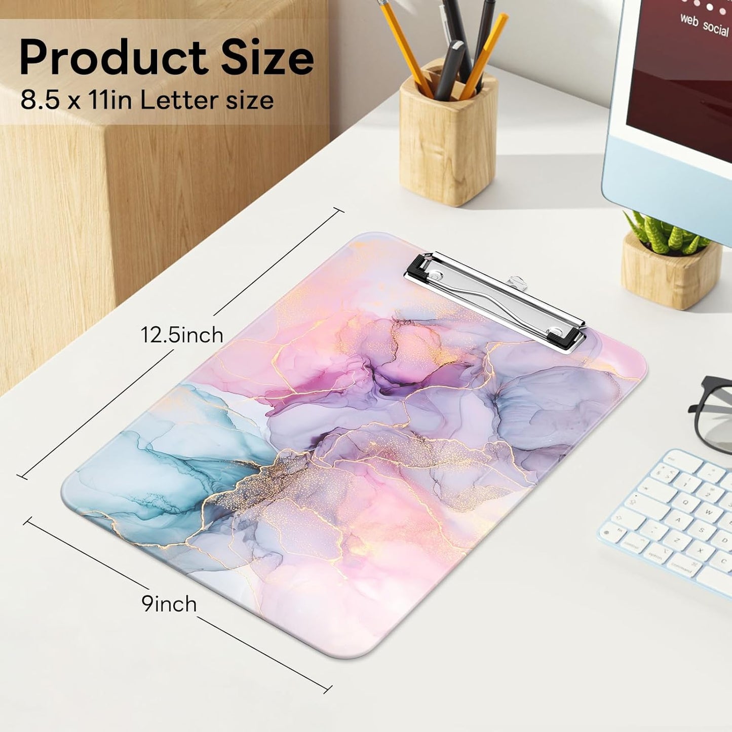 Plastic Cute Clipboard Low-Profile Metal Clip, A4 Letter Size 9 x 12.5 in, 8.5 x 11 Paper Clip Board for Teachers, Nurses, Classroom,Cute Black Cats