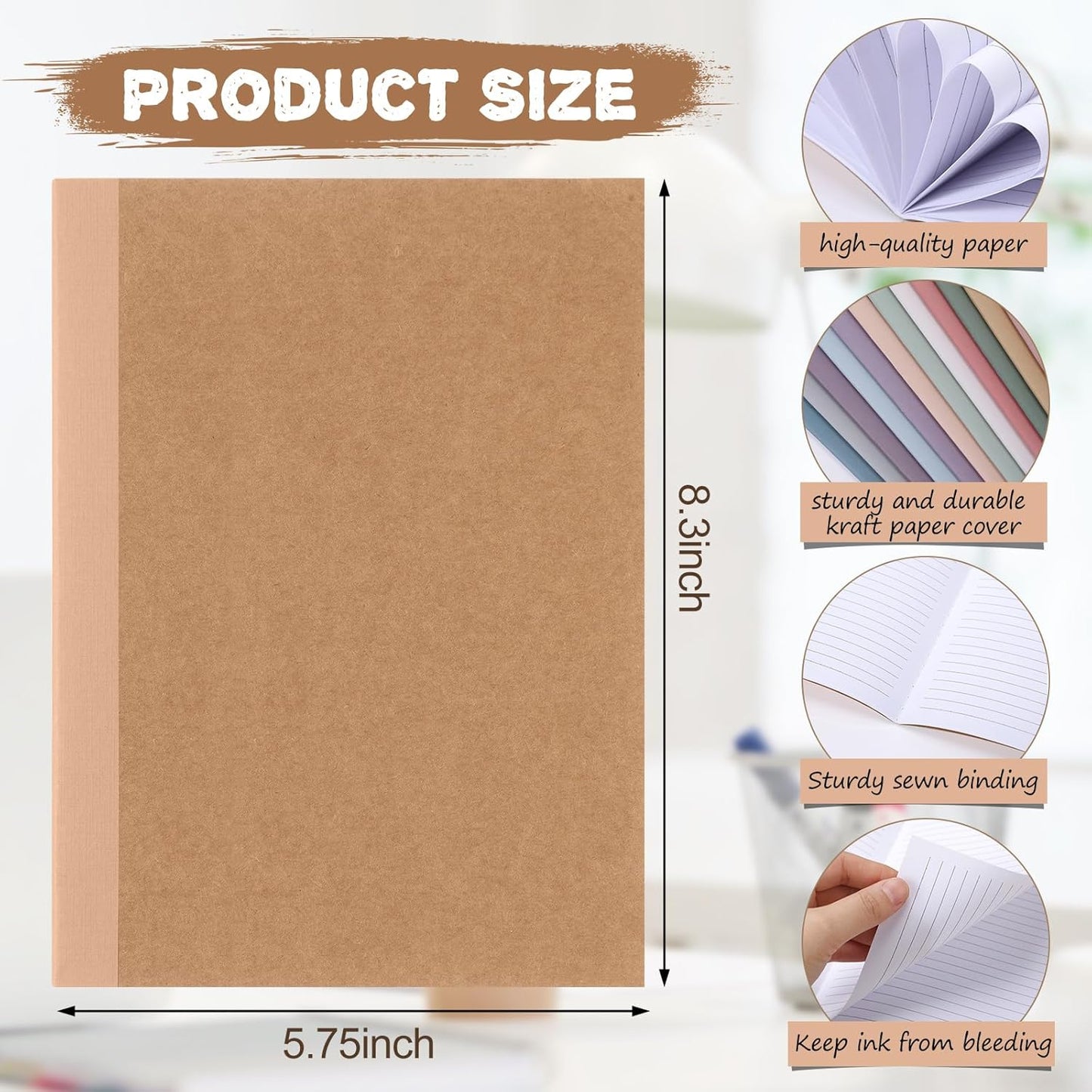 Harloon A5 Composition Notebook Journals 8 x 5.75 in College Ruled Kraft Notebooks with Rainbow Spines Small Lined Composition Book for Office Home(Bright Color,24 Pcs)