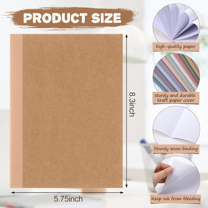 Harloon A5 Composition Notebook Journals 8 x 5.75 in College Ruled Kraft Notebooks with Rainbow Spines Small Lined Composition Book for Office Home(Bright Color,24 Pcs)
