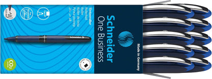 Schneider One Business Rollerball Pen, 0.6 mm Ultra-Smooth Tip, Blue Barrel, Black Ink, Box of 10 Pens (183001)