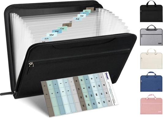 Sooez Heavy Duty Accordion File Organizer with Hidden Handle, Portable 12 Pockets Expanding File Folders, Cloth Monthly Bills Receipt Organizer for Letter/A4, School Classroom Home & Office Supplies