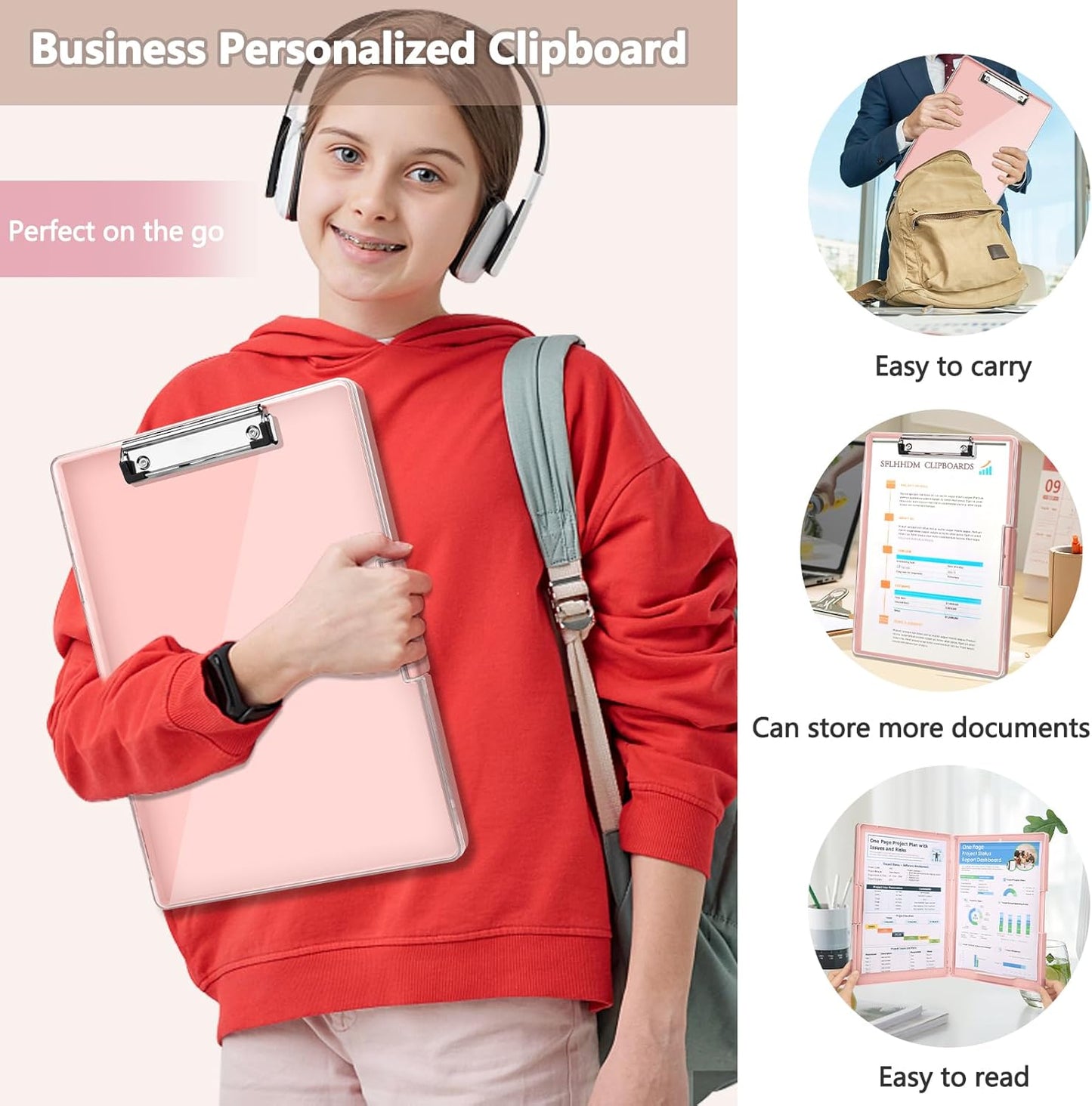 SFLHHDM Clipboard with Storage,Heavy Duty Clip Boards 8.5x11 with 2 Storage Case,Clear Visible Panel Storage Clipboards,Side Opening Nursing Clipboard Folder for Office Supplies-Light Purple