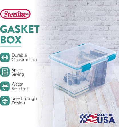 Sterilite 4-Pack Gasket Box, Weather-Resistant Storage Bins with Latching Lids, 32 Quart - Heavy-Duty Organizing Containers for Closet, Bathroom, and Office