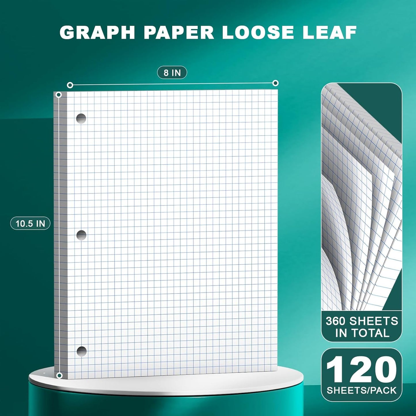 Note Pads 8 X 10.5 Loose Leaf Paper, 120Sheets, 3 Hole Punched Lined Paper, College Ruled 8 X 10.5 Notebooks, 10-1/2" X 8 Binder Writing Pads, Filler Paper For Engineering, Office, School Supplies