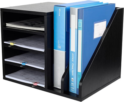 PAG Wood Desktop File Holder Organizer Mail Sorter for File Folders, Mails, Envelopes, Mailing Supplies or Magazines, Brown