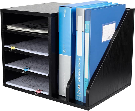 PAG Wood Desktop File Holder Organizer Mail Sorter for File Folders, Mails, Envelopes, Mailing Supplies or Magazines, Brown