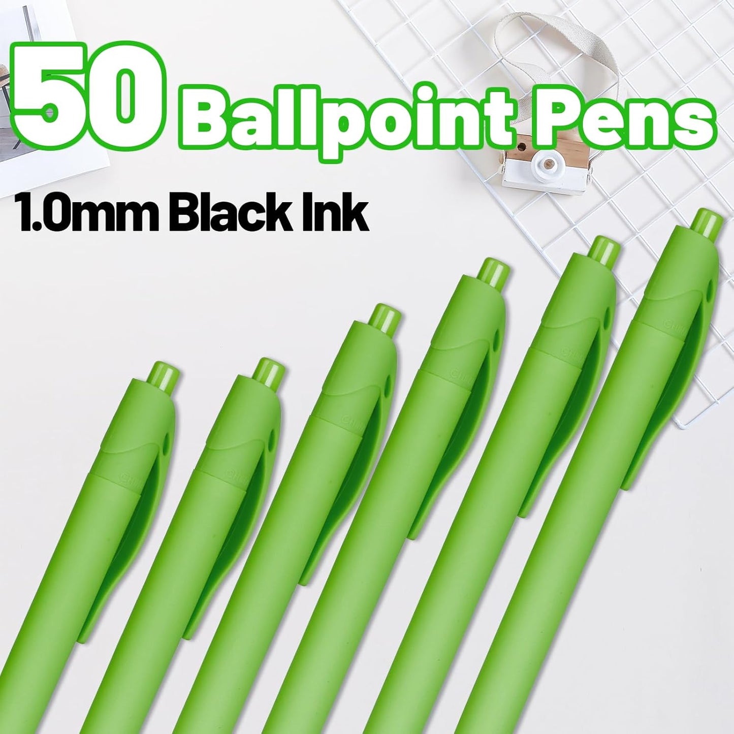 BallPoint Pens, 50 Pack (BLACK Ink),Bulk Pens, Black Barrel,Click Pens for Office Home and School, Retractable Ballpoint Pens, Medium Point, 1.00MM (Black)