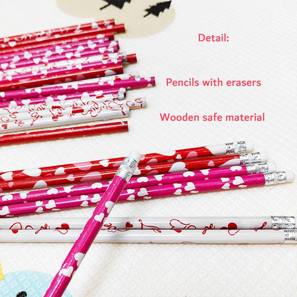 72PCS Valentine's Day Pencils,Wooden Heart Pencil with Eraser,Red Heart Pencil,Bullk Pencils for Exchange Gifts,Kids School Rewards Giveways Party Favors