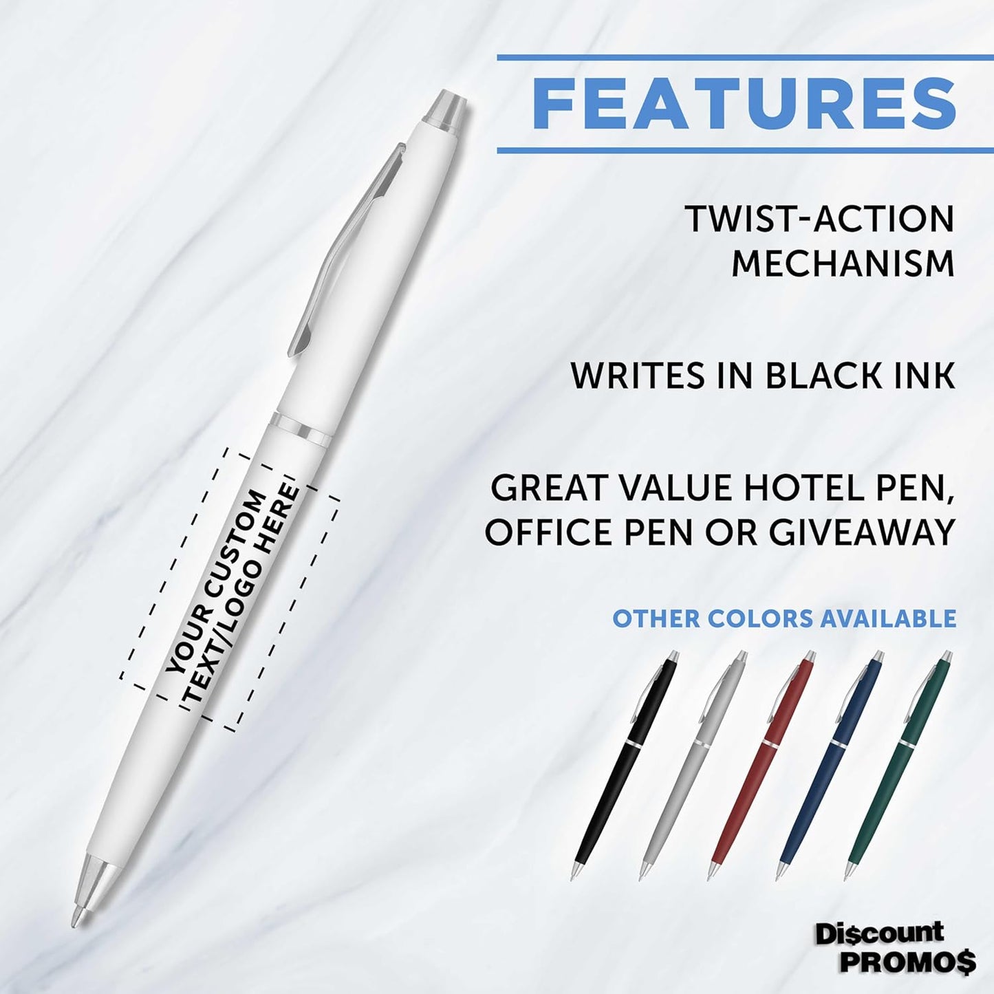 Personalized Langham Ballpoint Pens, Set of 10/50/100 by DISCOUNT PROMOS - Black Ink, Great for Office, Business, Tradeshows - Black