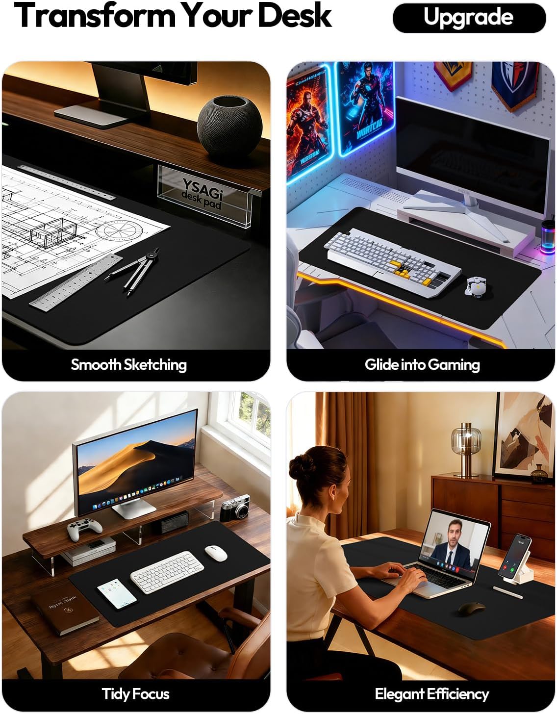 YSAGi Leather Desk Pad Protector, Office Desk Mat, Large Mouse Pad, Non-Slip PU Leather Desk Blotter, Waterproof Laptop Desk Writing Pad for Office and Home (23.6" x 13.8", Eggshell) - Colors B