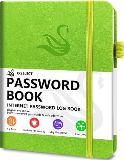Elegant Password Book with Alphabetical Tabs - Hardcover Password Book for Internet Website Address Login - 5.2" x 7.6" Password Keeper and Organizer w/Notes Section & Back Pocket (Turquoise)
