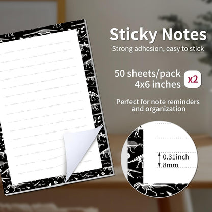 2 Pack Sticky Notes 4x6 in, Funny Large Notepads with Lines, Cute Self-Stick Memo Note Pads for Office, Home, Meeting Luxury Boho Flowers