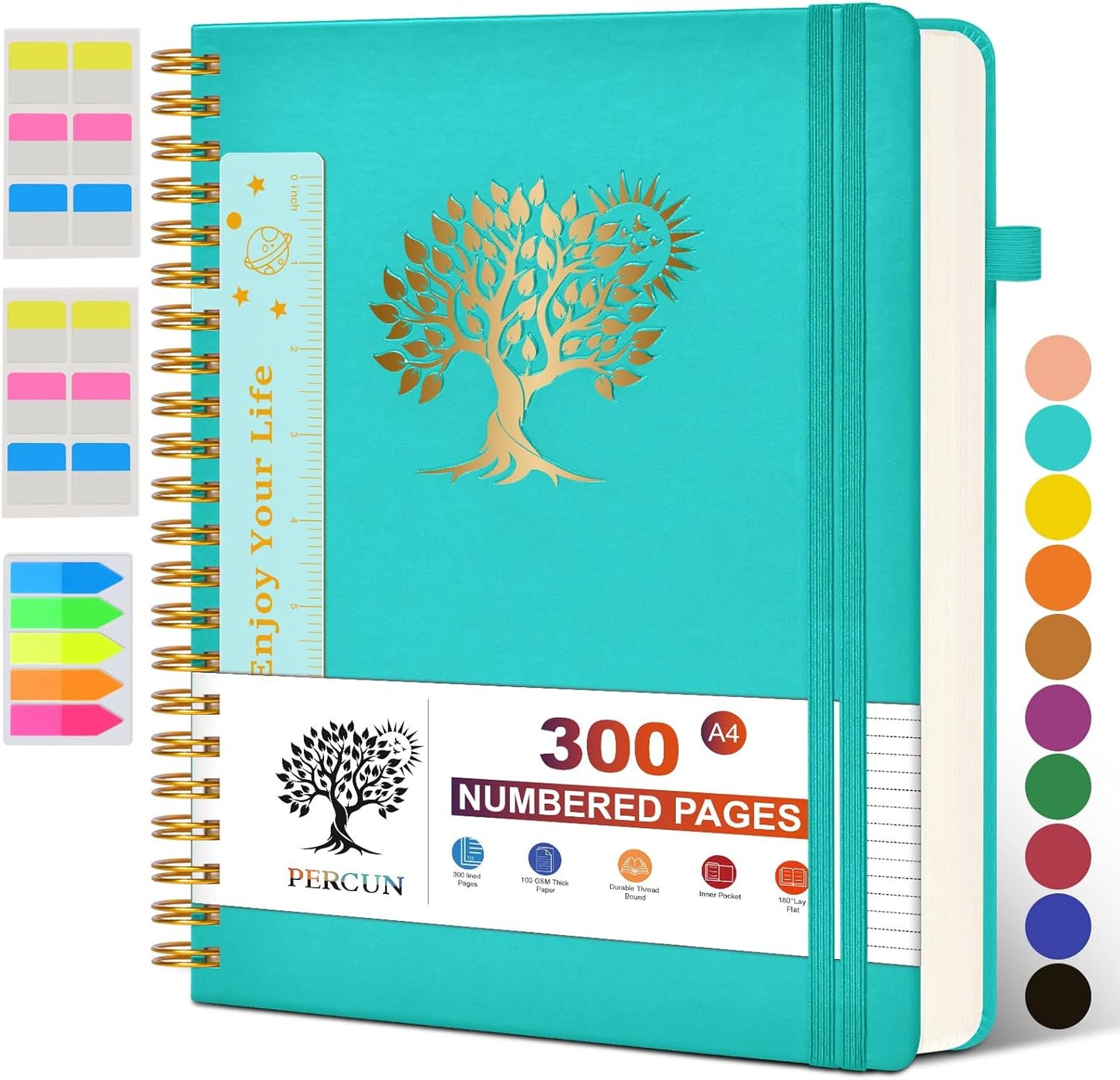 Spiral Notebook Journal for Women Men, 300 Numbered Lined Pages, College Ruled, A5 Hardcover Spiral Bound Notebook for School, Work, Note Taking Writing, Leather Spiral Journal Medium 5.9"x8.5"