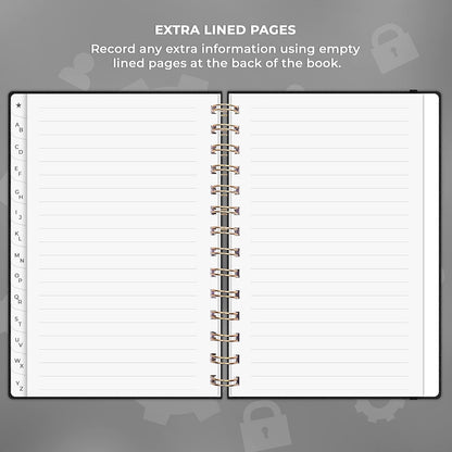 Clever Fox Password Book Spiral – Internet Address & Password Organizer with Laminated Alphabetical Tabs – Password Keeper Journal – Hardcover, Medium Size, 6.1x7.7” (Mystic Blue)