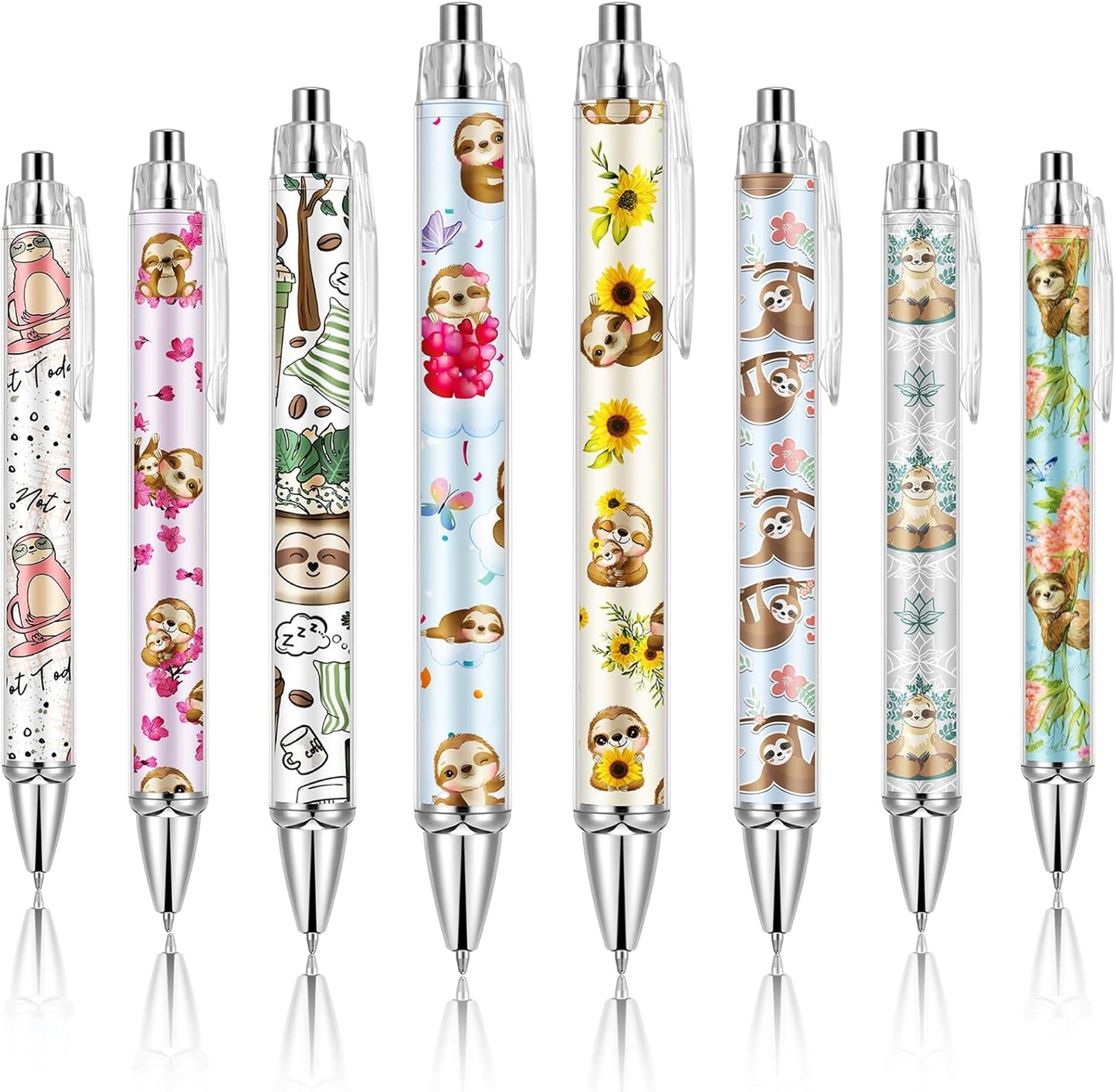 Ireer 8 Pcs Ballpoint Pens for Women 1.00 mm Cute Black Ink Pens Fine Point Smooth Writing for Journaling Aesthetic Office Supplies (Mahjong)