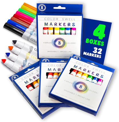 Color Swell 8-Pack Broad Line Markers – Washable, Non-Toxic, Ideal for Kids, Students, Adults, and Classroom Activities