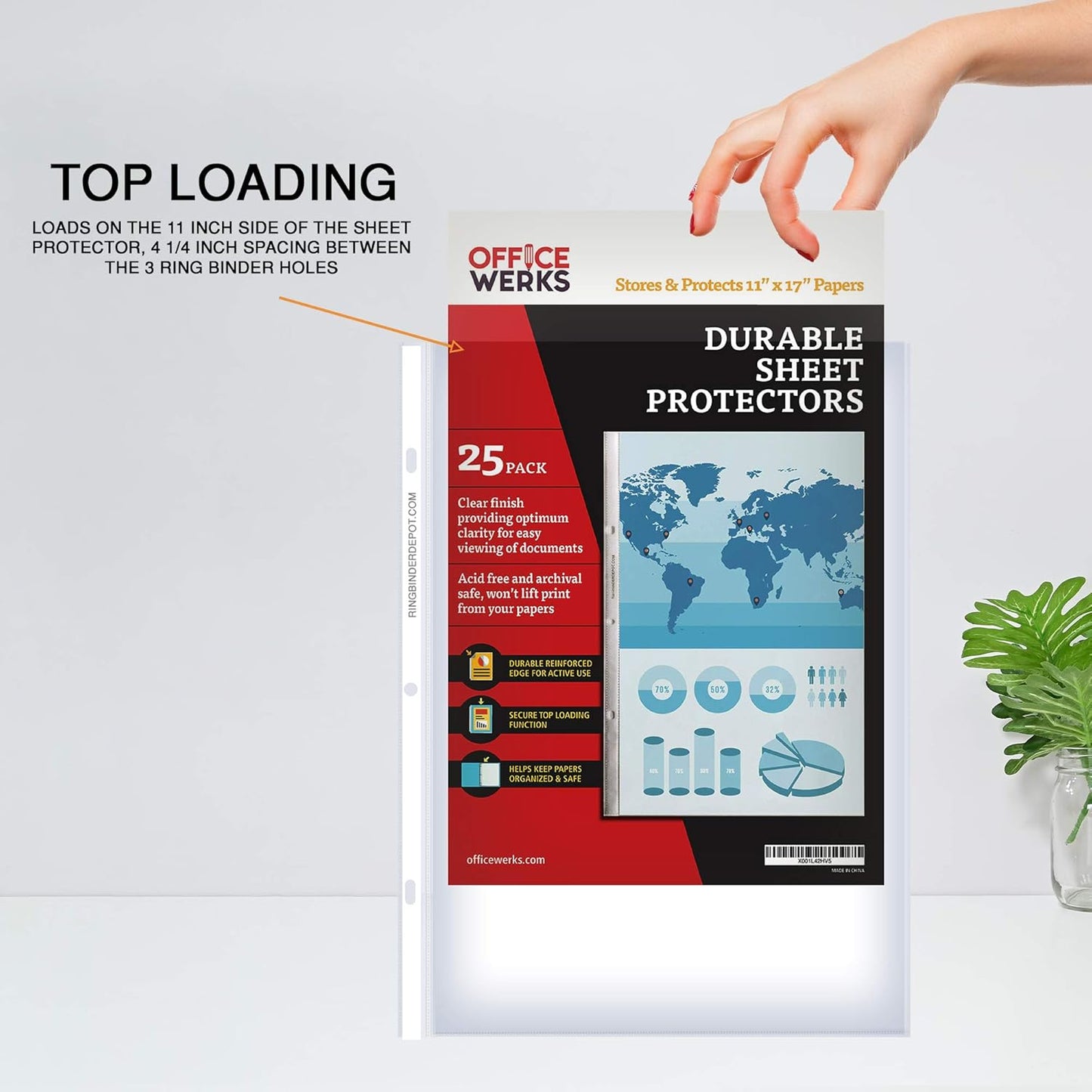 Office Werks 11x17 Sheet Protectors with 90 Microns Thick, Portrait View, Top Loading, Store or Display Paper, Photographs, Prints, and Documents, 25 Pack