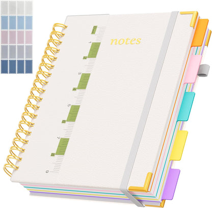 Line Hardcover Spiral Notebook with Removable Dividers Tabs & Ruler, 5 Subject Notebook College Ruled, 300 Page, Large 8"x10" B5 Notebooks for Work School, Lined Journal for Women & Men, Purple