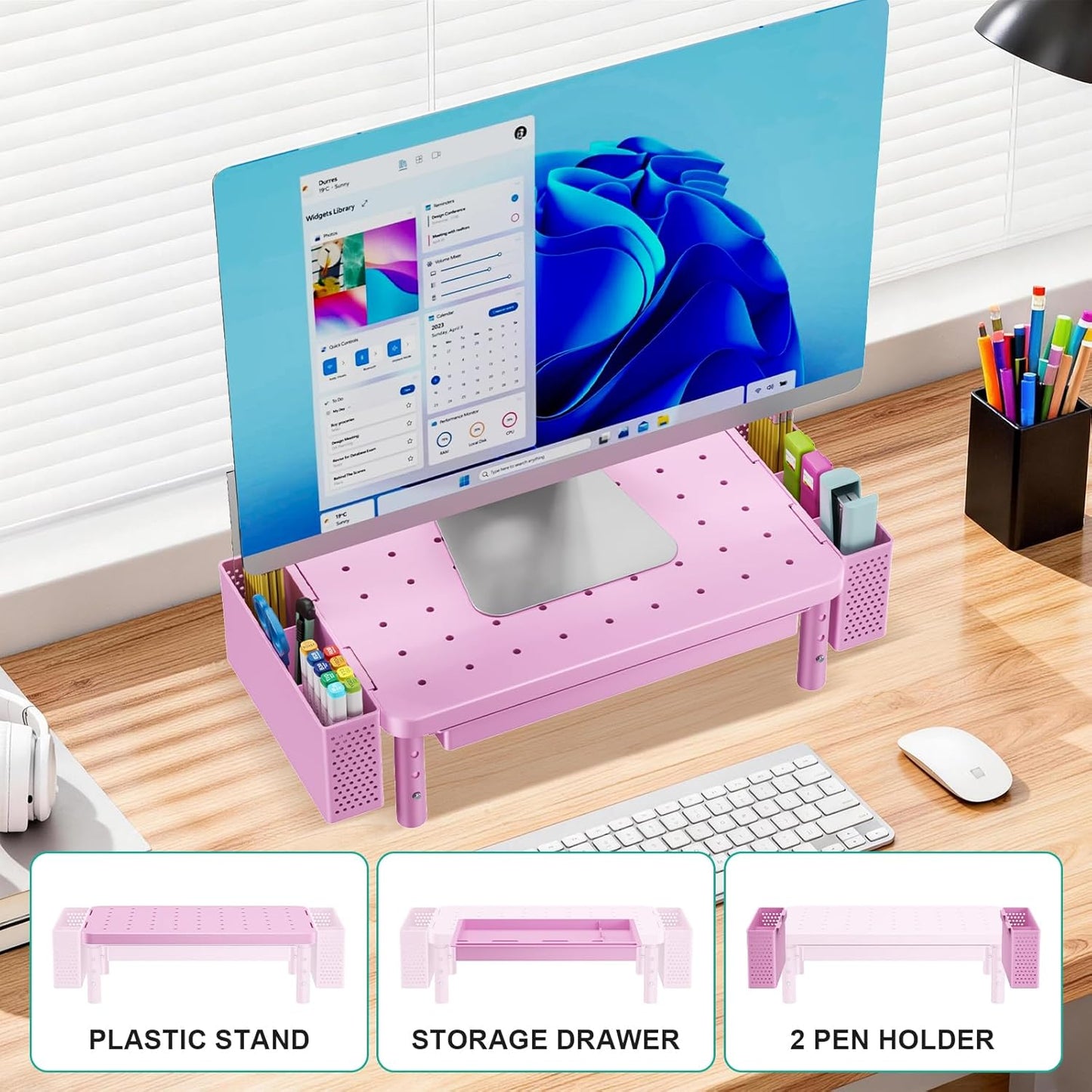 WALI Computer Monitor Stand for Desk, Adjustable Laptop Riser, Desk Monitor Stand Underneath Storage for Office, School Supplies (PTT001-B), 1 Pack, Black