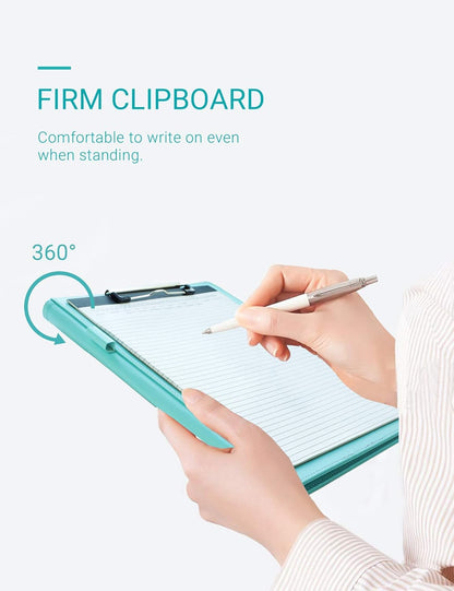 Clipboard Folder Padfolio A4, Mymazn Writing Portfolios Faux Leather Clipboards with Cover for Legal Pad Holder Letter Size 8.5 x 11 for Business Conference Notepad Clip Board (Gray Green)