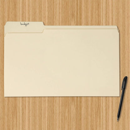 Amazon Basics Sturdy File Folders with Reinforced Tabs for Filing and Organization, 1/3-Cut Tab, Assorted Positions, Letter Size, 8.5x11 inches, Manila, 100-Pack