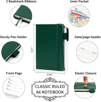 feela 3 Pack Pocket Notebook Journals with 3 Black Pens, A6 Mini Cute Small Journal Notebook Bulk Hardcover College Ruled Notepad with Pen Holder for Office School Supplies, 3.5”x 5.5”, Gray