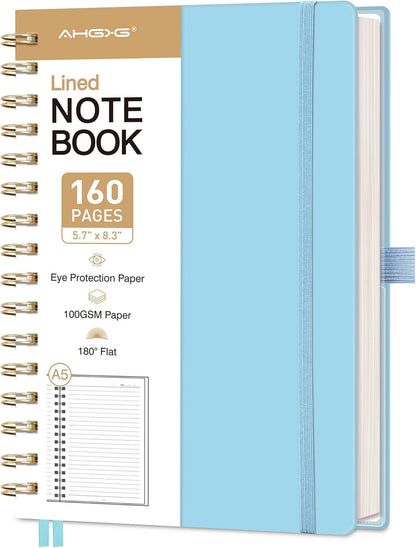 AHGXG Spiral Journal Notebook, 160 Lined Pages, A5 Medium Size (5.7'' x 8.3''), for Men & Women, Journaling, Writing, Work & Office, Hardcover, 100 GSM Thick Paper (Light Green)