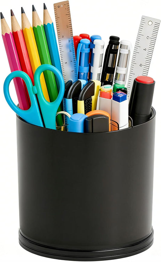 Yieach 360 Rotating Acrylic White Pen Holders and Pencil Cups for Desk,Small Cute Desk Organizers Accessories and Makeup Brush Holder,Spinning Pencil Caddy School Supplies Organizer for Teacher,1PCS