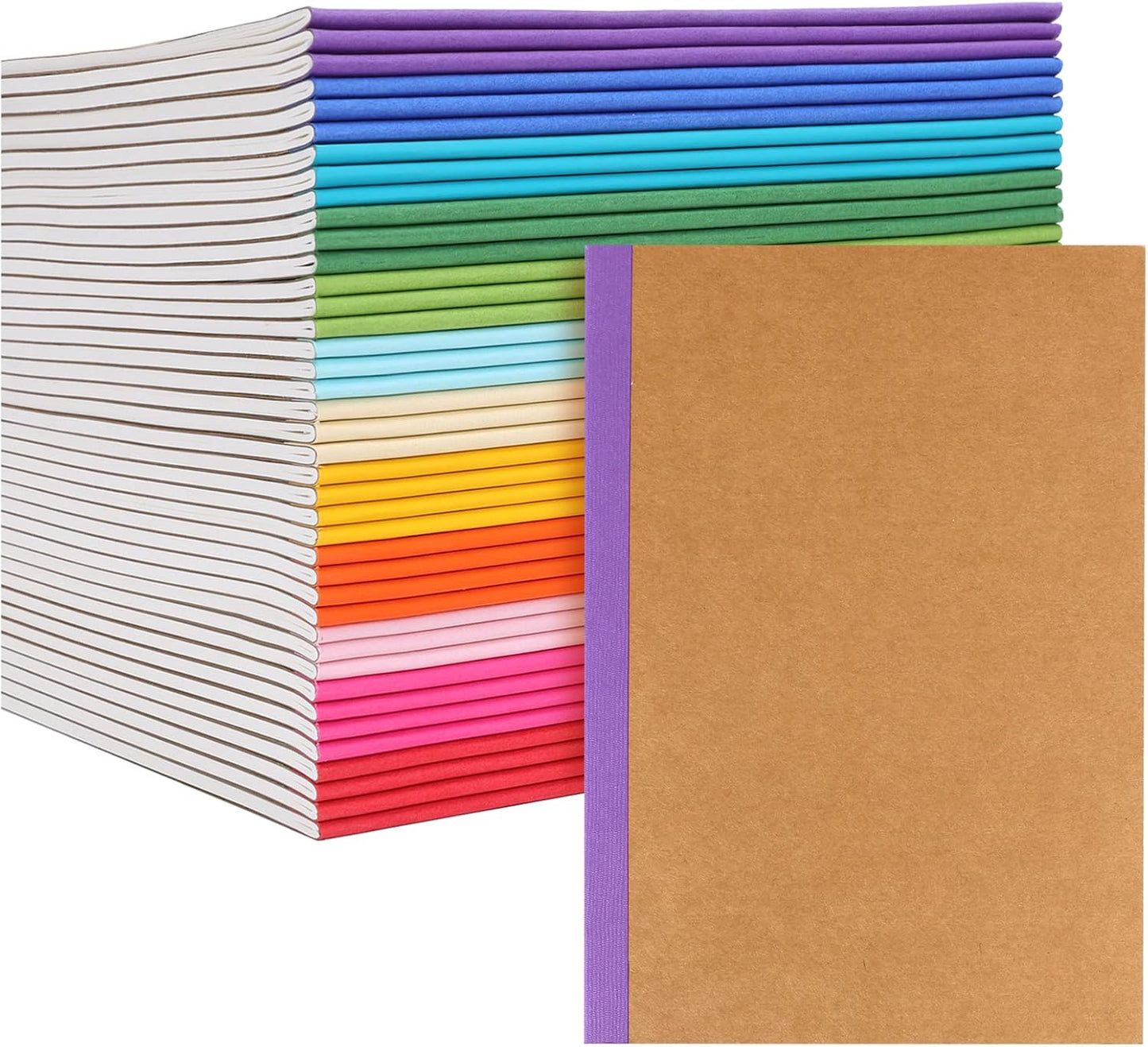 EOOUT 5 Pack A5 Composition Notebook, Kraft Lined Journal Bulk with Pink Spine, 5 Colors, 60 Pages for Women Girls Kids, School Office Supplies
