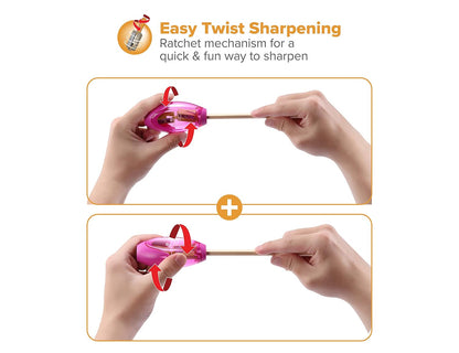 Bostitch Office Twist-N-Sharp Manual Pencil Sharpener, 2 Holes for Standard and Jumbo Pencils with Ratchet Technology, 1 Sharpener Random Color
