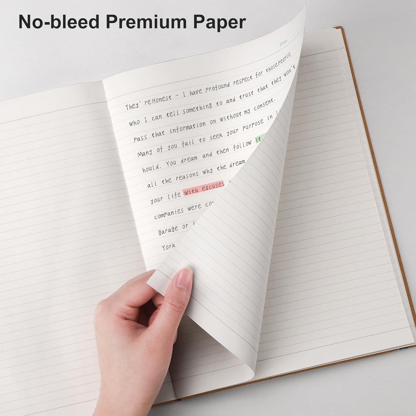 RETTACY Lined Journal Notebook, 2-Pack, 204 Numbered Pages per Pack, B5 Medium 7.6" × 10", Leather Softcover, 100 GSM Thick Paper, for Writing, Work, School (Black & Dark Green)