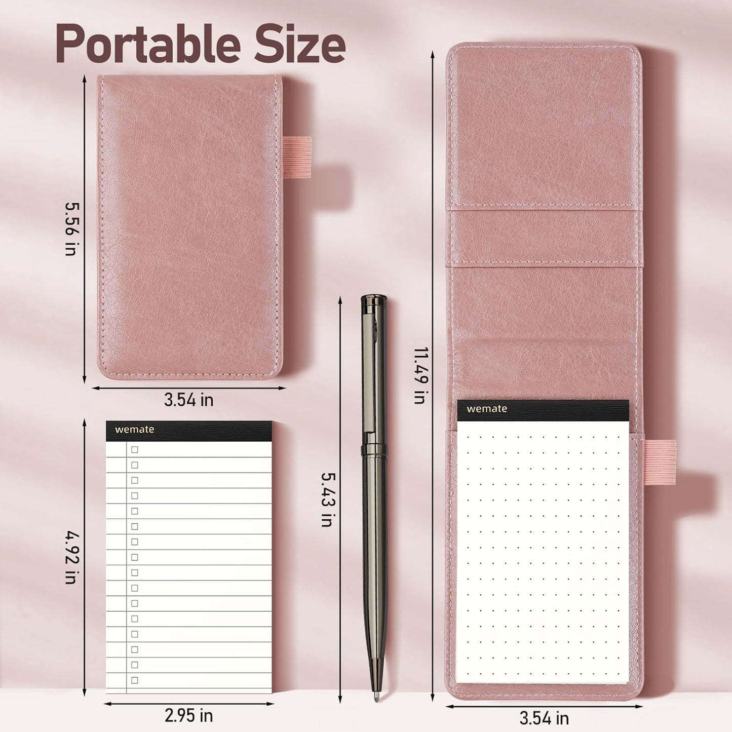 WEMATE 10 Pieces Small Notepad Holder Set Pocket Notebook - Included Mini Pocket Notepad Holder Set with 8 Memo Book Refills and Metal Pen for Meetings, Daily Records, and Notes 3 x 5 Inch (Black)