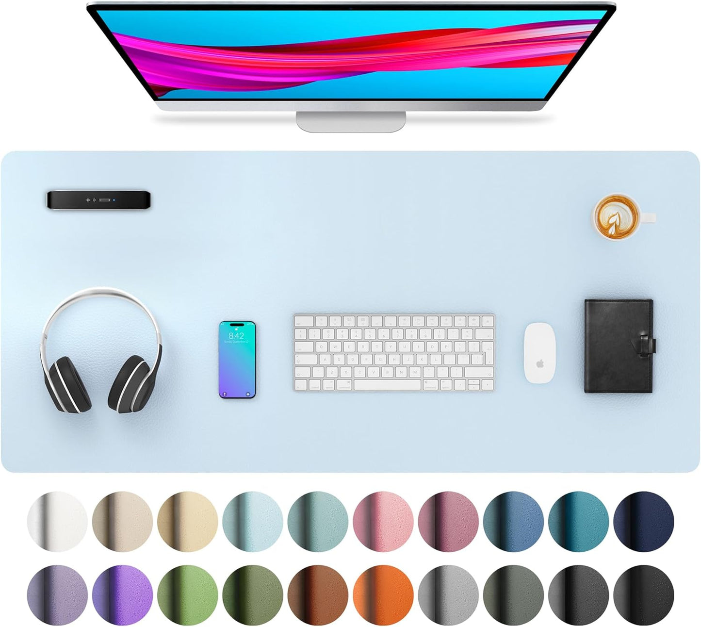 Aothia Leather Desk Pad Protector, Mouse Pad, Office Desk Mat, Non-Slip PU Leather Desk Blotter, Laptop Desk Pad, Waterproof Desk Writing Pad for Office and Home (Black,36" x 17") - Colors B