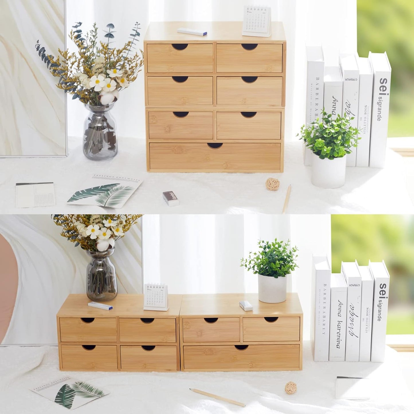 Charmewooden Bamboo Desk Organizer With Drawers Countertop Drawers Counter Storage Box Corner Desk Organizer for Home Office No Assembly Required (3 Drawers)