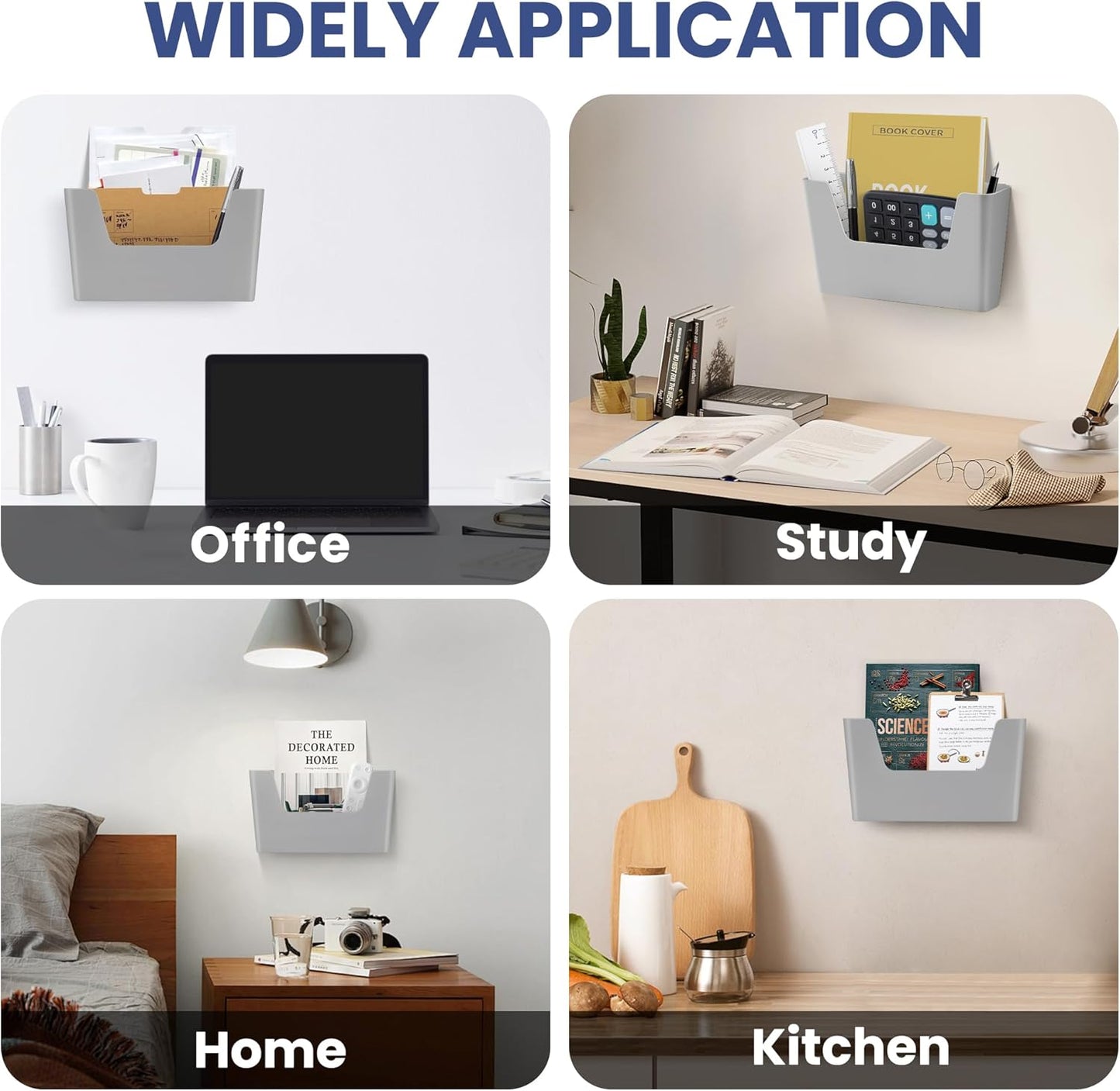 Jomola No Drilling Wall Mount File Holder - Office Wall Hanging Files & Magazines Organizer - Plastic Door Mount with Adhesive Pad, Gray (1 Count)