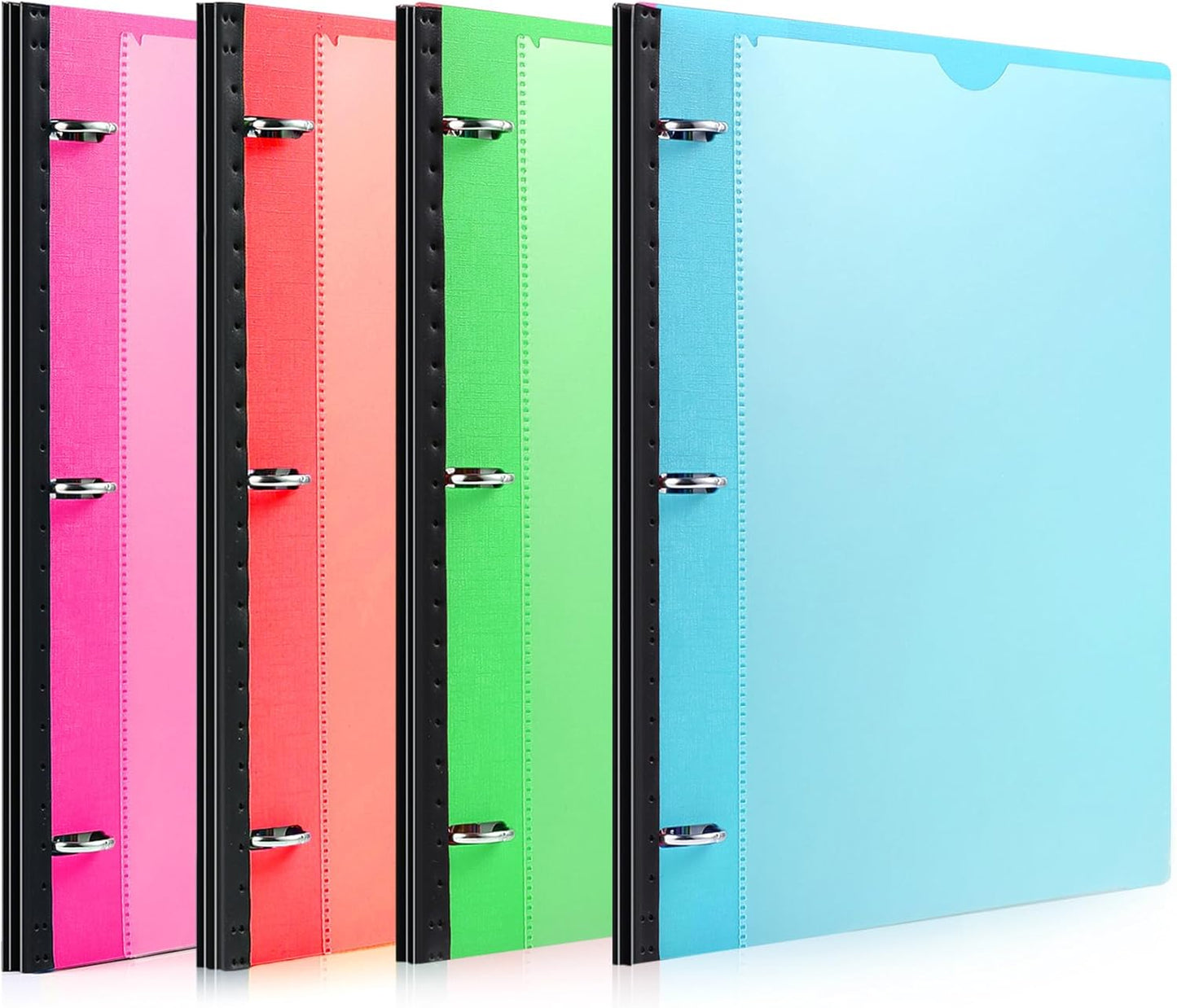 Telescoping 3 Ring Binder-4PCS, Flexible Binder with Elastic Rubble Spine+3 Round Rings, Flat Writing Binder, 4 Bright Colors