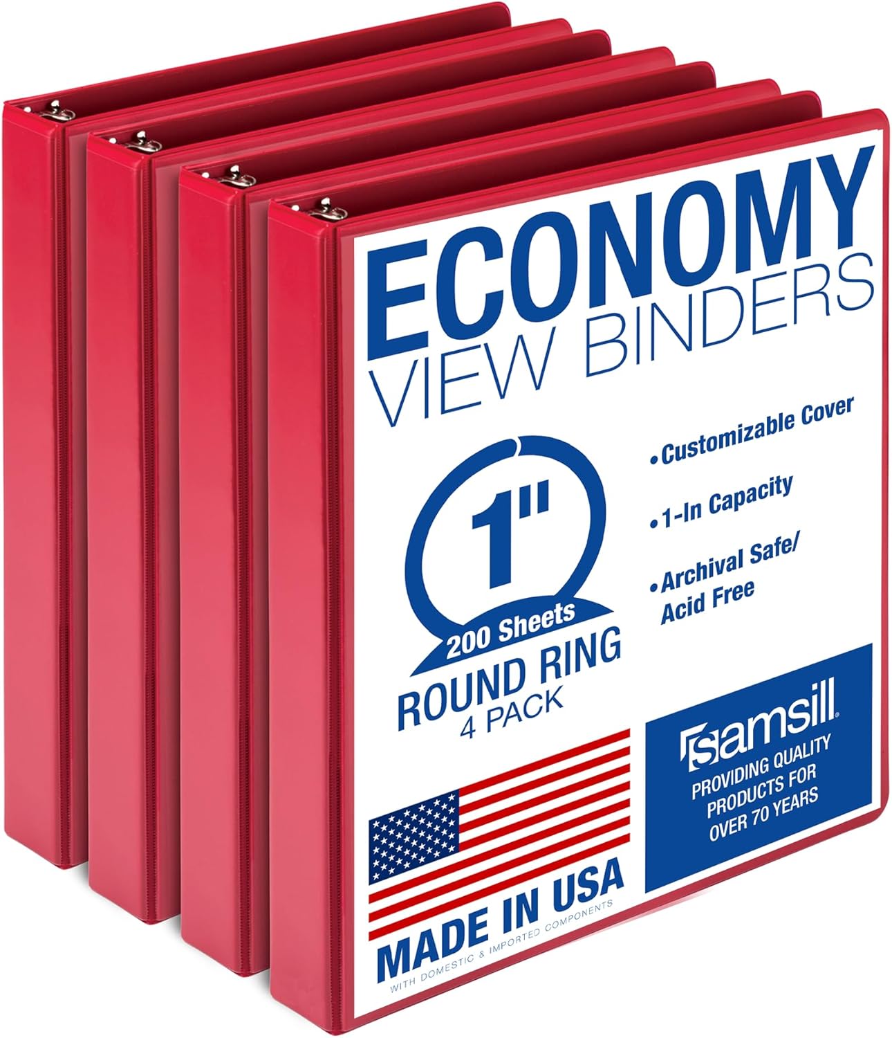 Samsill 1.5 Inch 3 Ring Binders, Economy Round Ring, Clear View Cover, 325 Sheet Capacity - for School, Home, Office - White, 4 Pack
